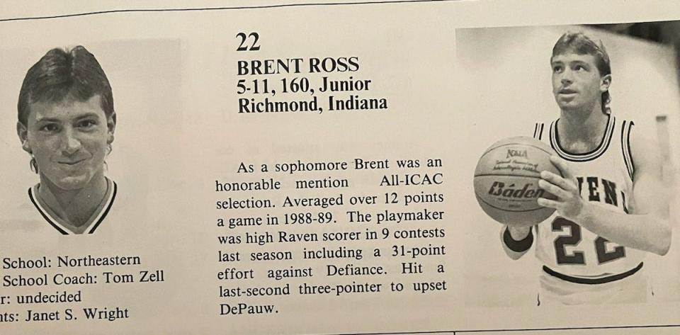 Northeastern head boys' basketball coach Brent Ross shared with The Palladium-Item this blast from the past, a clipping from a team program from his playing days at Anderson University.