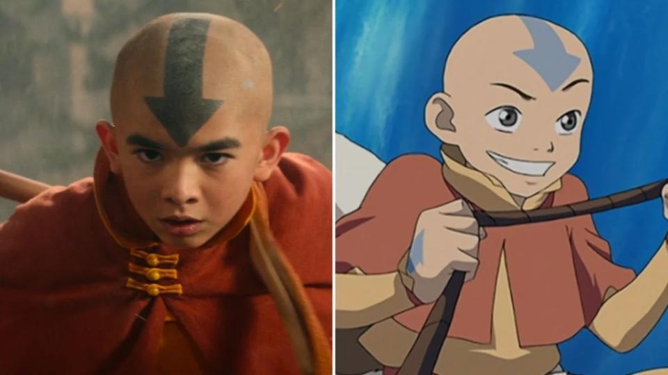 From left to right: Aang (Gordon Cormier) in Netflix's "Avatar: The Last Airbender and Aang (voiced by Zach Tyler Eisen) in the Nickelodeon series (Netflix/Nickelodeon)