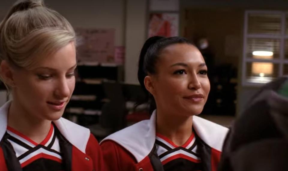 A still from Season 1 of "Glee" featuring Heather Morris as Brittany Pierce (left) and Naya Rivera as Santana Lopez (right). (Photo: netflix)