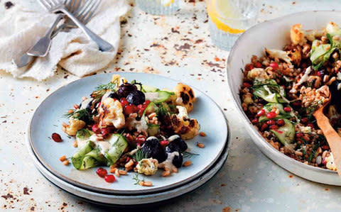 Spelt salad with roasted cauliflower and grapes Serves 4  - Credit: Danielle Wood