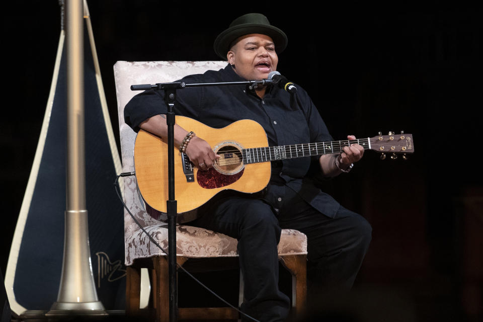 Musician Toshi Reagon performs during the Celebration of the Life of Toni Morrison, Thursday, Nov. 21, 2019, at the Cathedral of St. John the Divine in New York. Morrison, a Nobel laureate, died in August at 88. (AP Photo/Mary Altaffer)