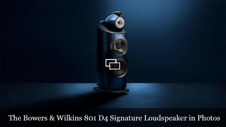 The Bowers & Wilkins 801 D4 Signature loudspeaker in Midnight Blue metallic paint.
