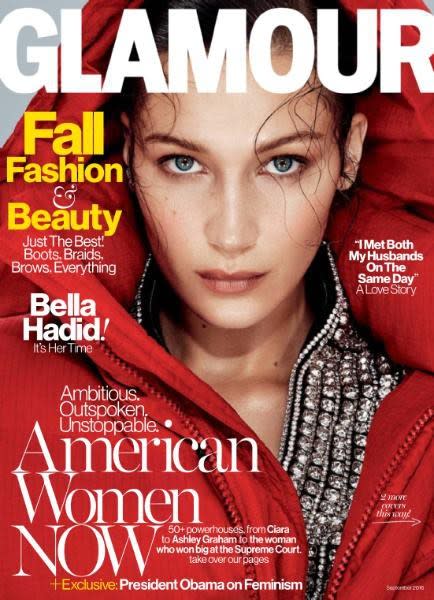 <p>The younger Hadid sister casts a smoldering glance, ringing in fall for the lady mag. “I don’t want anybody to fail,” <a href="http://www.glamour.com/story/bella-hadid-on-fame-and-family" rel="nofollow noopener" target="_blank" data-ylk="slk:she said;elm:context_link;itc:0;sec:content-canvas" class="link ">she said</a>. “Why would you wish that upon somebody? If you’re a powerful woman and you’re confident in yourself, you want other people to succeed.” <i>(Photo: Nathaniel Goldberg for Glamour)</i><br></p>