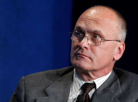 FILE PHOTO - Andrew Puzder, CEO of CKE Restaurants, takes part in a panel discussion titled "Understanding the Post-Recession Consumer" at the Milken Institute Global Conference in Beverly Hills, California, U.S. on April 30, 2012. REUTERS/Fred Prouser/File Photo