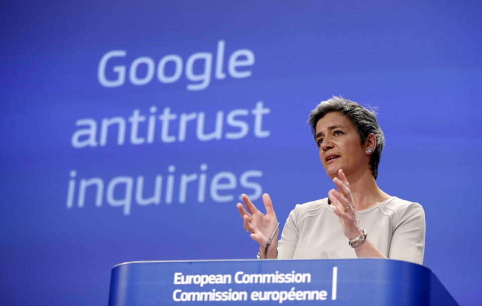 European Competition Commissioner Margrethe Vestager addresses a news conference in April 2015 about her antitrust investigation into Google. (Photo: Francois Lenoir / Reuters)