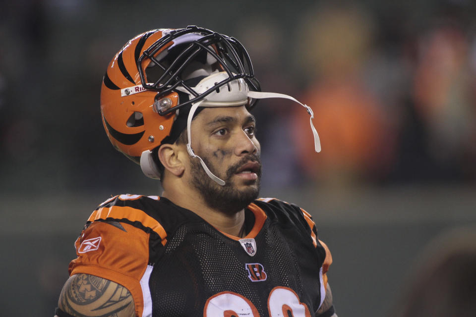 Former Cincinnati Bengals DE Jonathan Fanene is facing eight felony counts after an alleged attack on his wife and sister. (AP)