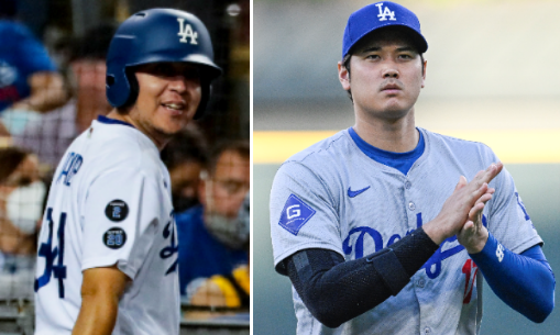 Longtime Dodgers bat boy Javier Herrera, left; Dodgers star Shohei Ohtani