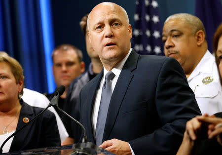 New Orleans Mayor Mitch Landrieu speaks during a news conference as Tropical Storm Nate approaches the U.S. Gulf Coast in New Orleans, Louisiana, U.S. on October 6, 2017. REUTERS/Jonathan Bachman