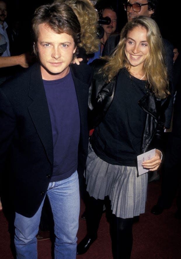 Michael J. Fox and Tracy Pollan at the 'Cross Your Heart' premiere in 1987.<p>Photo by Ron Galella/Ron Galella Collection via Getty Images</p>