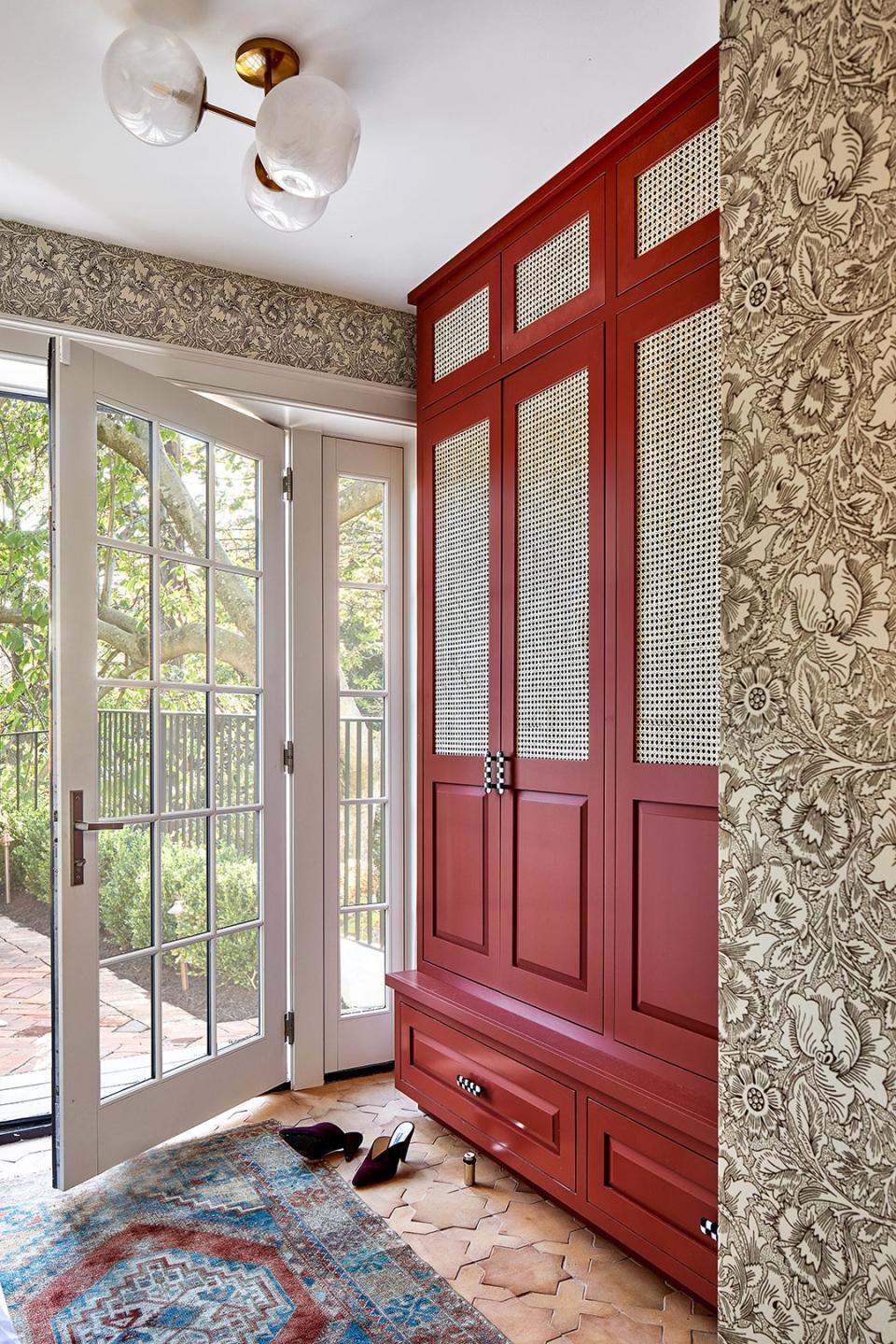 red mudroom closet