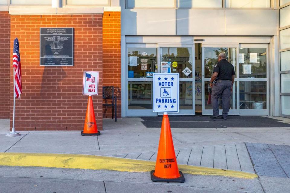 Voters can cast their ballots at Lexington Public Library’s Northside Branch in Lexington, Ky., on Tuesday, May 21, 2024.