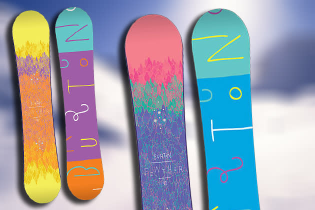 Farbenfroh geht's auch mit diesem schicken Brett in den Schnee. Ob Rosa-Violette oder Gelb-Orange – das Snowboard kommt je nach Größe in unterschiedlichen Farb-Kombis daher. Damit macht man in Sachen Style immer das Rennen. (Feather Snowboard von Burton über sport-schuster.de, ca. 370 Euro)