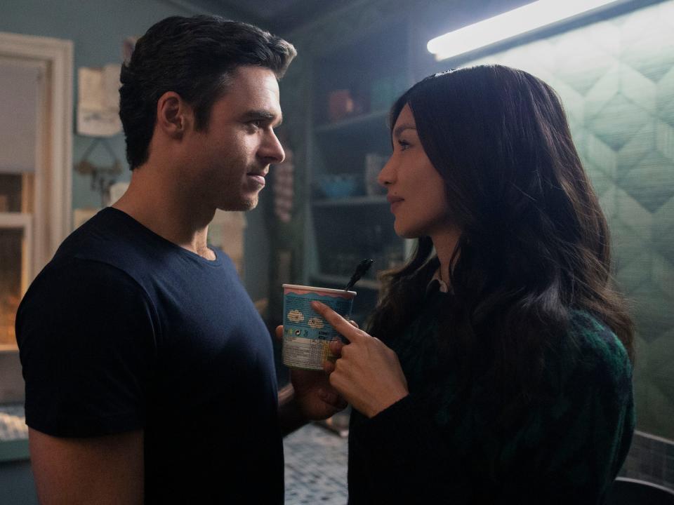 Ikaris (Richard Madden) and Sersi (Gemma Chan) in "Eternals."