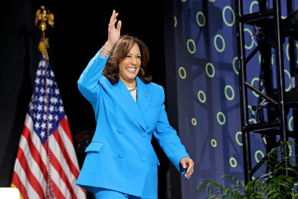 NEW ORLEANS, LOUISIANA - JULY 6: U.S. Vice President Kamala Harris takes the stage for the Global Black Economic Forum during the 30th annual Essence Festival of Culture at the Ernest N. Morial Convention Center on July 6, 2024 in New Orleans, Louisiana. Harris was at the event to participate in a conversation with Essence Magazine President and CEO Caroline A. Wanga. (Photo by Michael DeMocker/Getty Images)