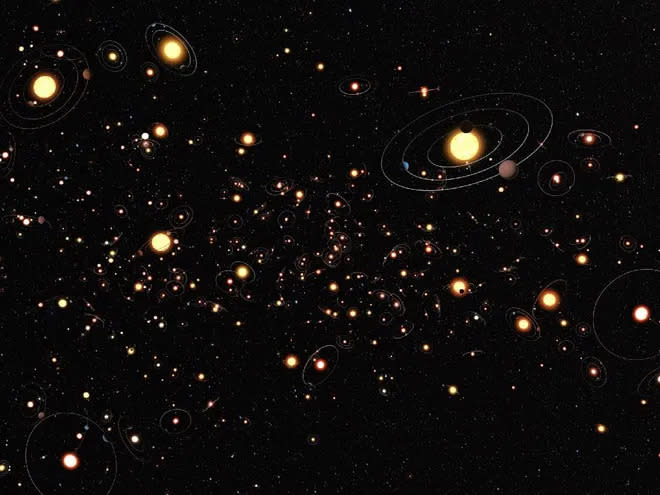 Esquema de planetas ao redor de estrelas na Via Láctea (Imagem: Reprodução/NASA/ESA/ESO)