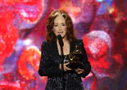 Bonnie Raitt accepts the award for best american roots song for "Just Like That" at the 65th annual Grammy Awards on Sunday, Feb. 5, 2023, in Los Angeles. (AP Photo/Chris Pizzello)