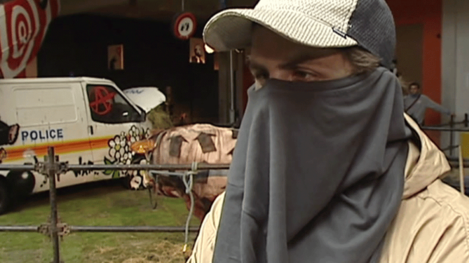 Banksy, seen in 2003, he says people can paint over his work if they don’t like it (BBC)