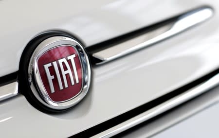 The logo of Fiat carmaker is pictured at a dealership in Orvault near Nantes, France