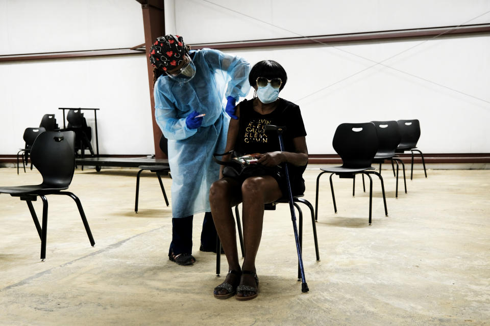 Image: Patricia Cole receives a shot of the Moderna Covid-19 vaccine in the rural community of Hollandale, Miss., on April 27, 2021. (Spencer Platt / Getty Images file)