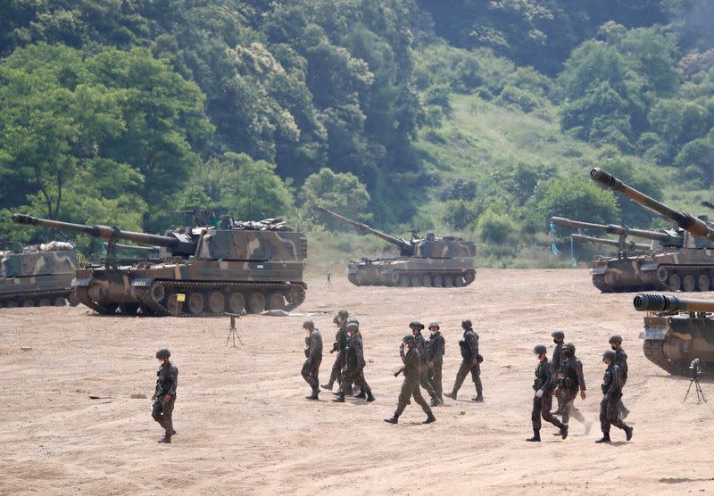Live fire exercise near the demilitarized zone separating the two Koreas in Paju