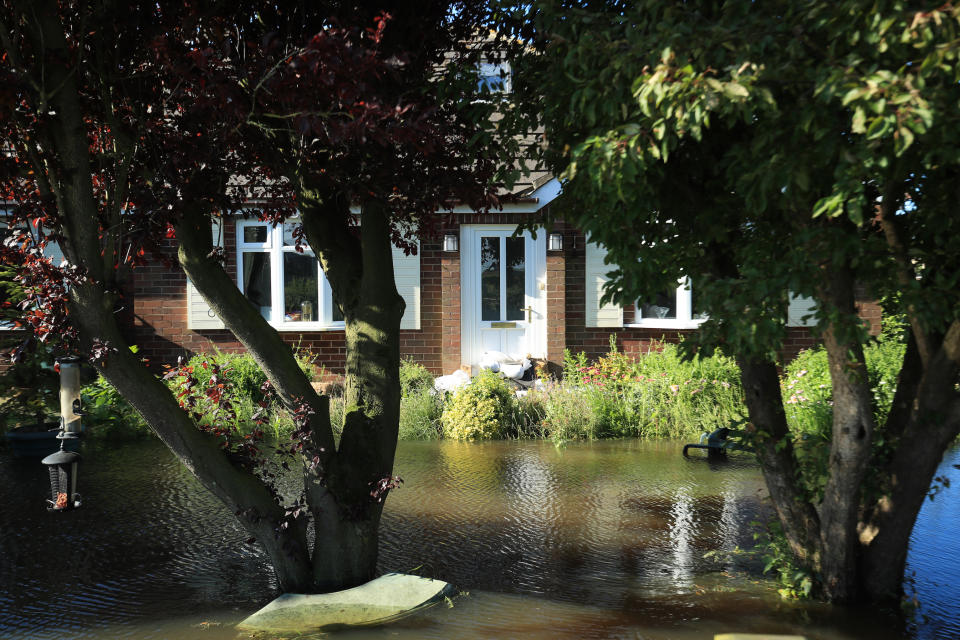 A garden submerged by floodwater in Wainfleet