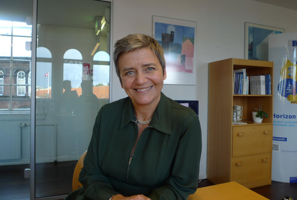 The European Union’s competition commissioner, Margrethe Vestager, poses during an interview Monday Jan. 14, 2019, in Copenhagen, Denmark. Vestager, who has challenged big Silicon Valley companies such as Google and Apple with high profile cases, is laying the groundwork for intensified scrutiny of tech firms as she prepares to end her term in office in late 2019. (AP Photo / Kelvin Chan)