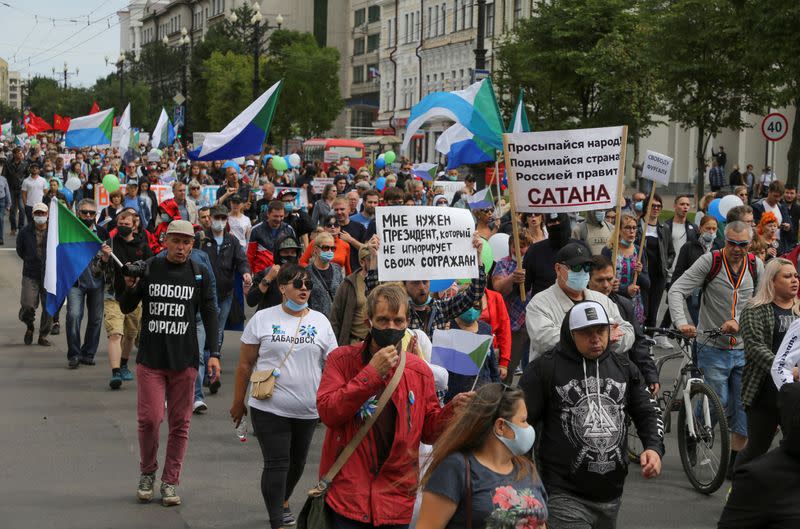 People take part in rally to support former regional governor Sergei Furgal in Khabarovsk