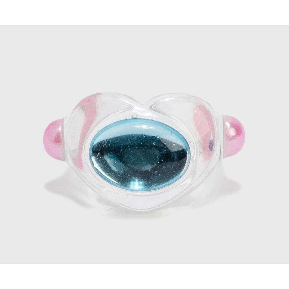 clear, blue and pink enamel rings