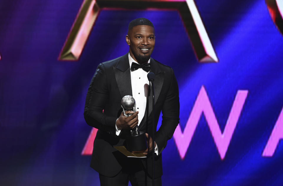 Jamie Foxx wins the award for outstanding supporting actor in a motion picture for "Just Mercy" at the 51st NAACP Image Awards at the Pasadena Civic Auditorium on Saturday, Feb. 22, 2020, in Pasadena, Calif. (AP Photo/Chris Pizzello)