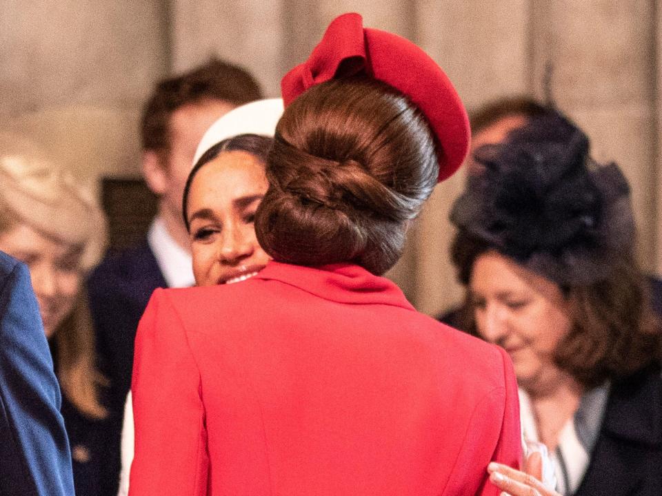 Kate Middleton and Meghan Markle at Westminster Abbey for a Commonwealth day service on March 11, 2019 in London, England.