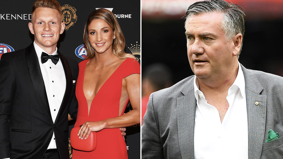 Adam Treloar and wife Kim Ravaillion, pictured here at the 2018 Brownlow Medal.