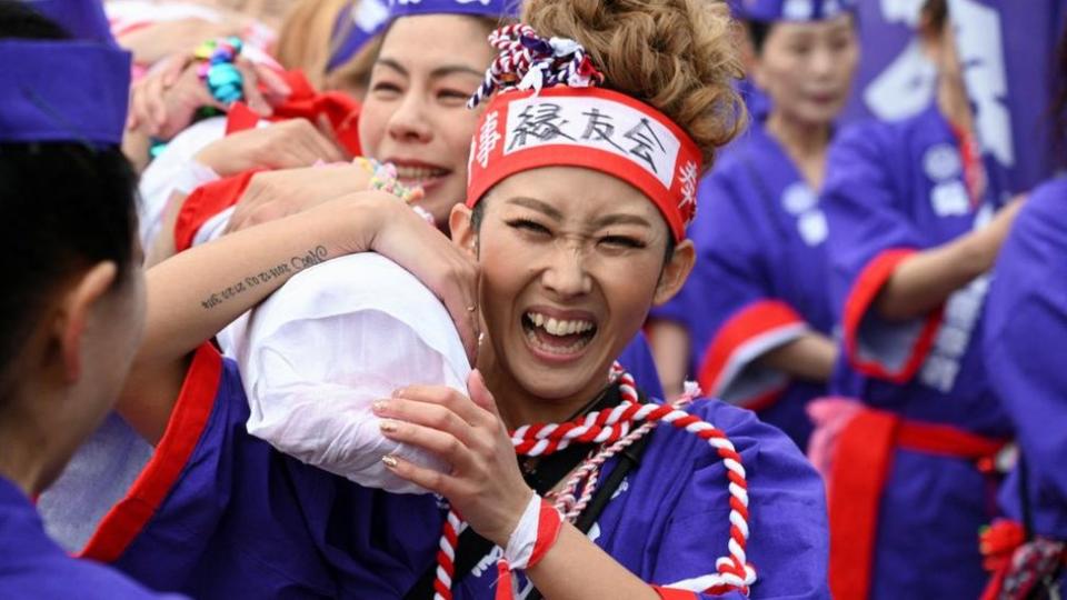 Women take part in a ritual event of naked festival, for the first time in its 1250 years