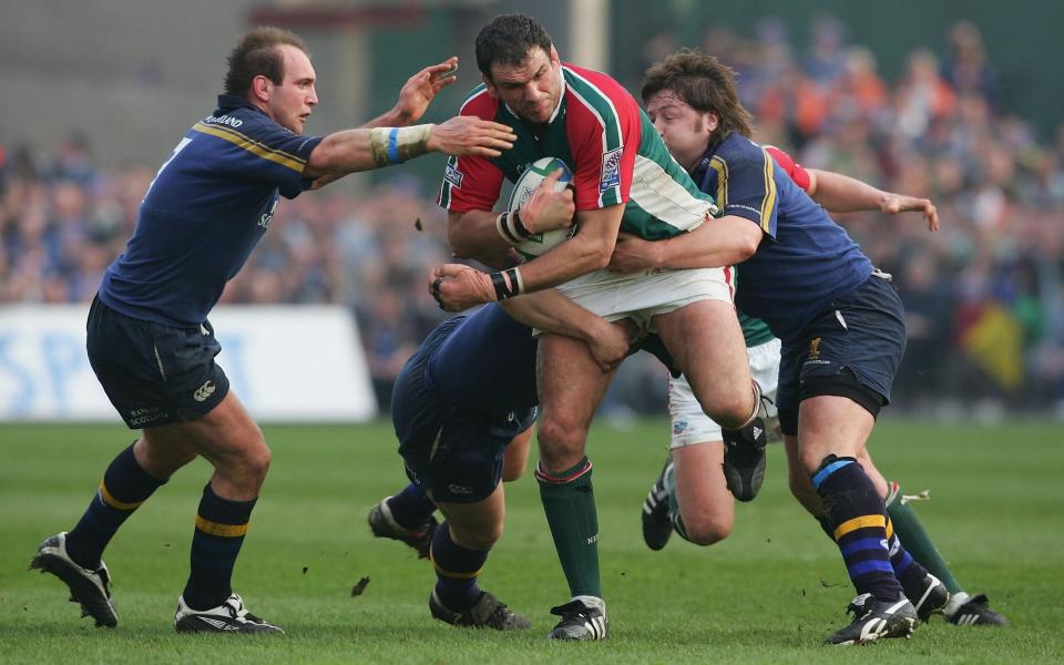 Martin Johnson of Leicester runs into the Leinster Forwards during the Heineken Cup Quarter Final match between Leinster and Leicester Tigers - Getty Images