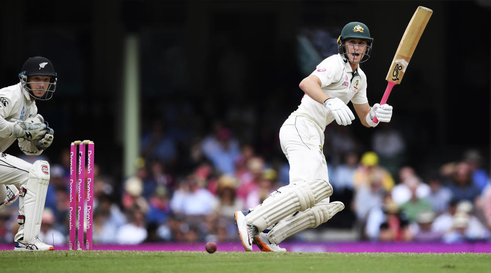 Australia's Marnus Labuschagne bats on day four of the third cricket test match between Australia and New Zealand at the Sydney Cricket Ground, Sydney, Australia, Monday, Jan. 6 2020. (Andrew Cornaga/Photosport via AP )