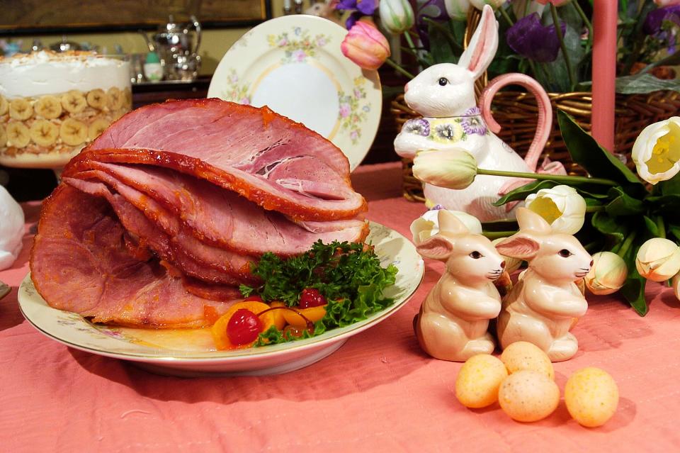 Apricot Glazed Ham. Images from the Times Food columnist Marlyn Monette's Easter Dinner feast.