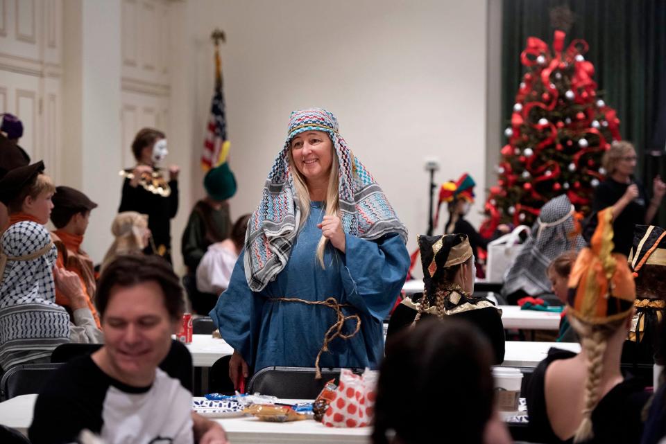 Marie Leidy is dressed as a shepherd on Saturday.