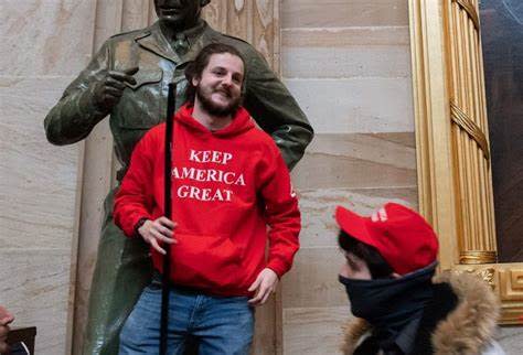 Grayson Sherrill of Cherryville shown here inside the Capitol on Jan. 6, 2021. Sherrill pleaded guilty in the District of Columbia Feb. 3, 2023, assaulting, resisting, or impeding law enforcement officers on Jan. 6, 2021. A sentencing hearing is scheduled for May 1, 2023.