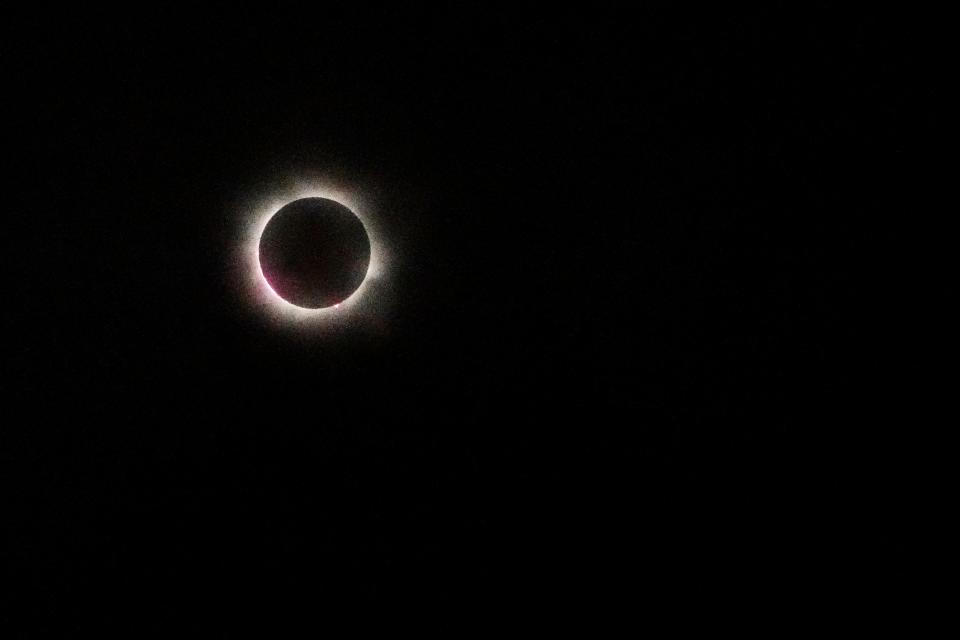 The eclipse in totality with cloud coverage at the Long Center Monday, April 8, 2024, in Austin.