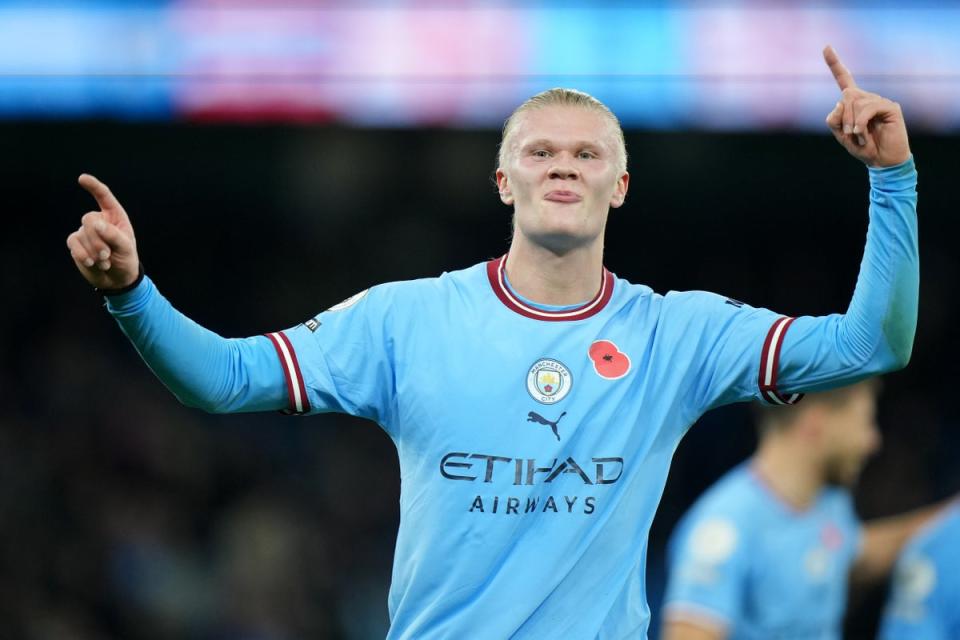 Erling Haaland is primed to break many records this season. (Manchester City FC via Getty Images)