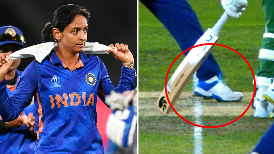 Indian players (pictured left) were shattered after losing a World Cup match and (pictured right) a no ball.