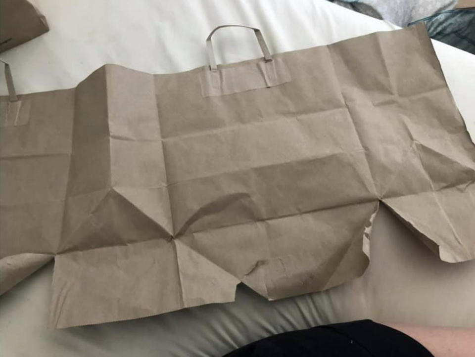 A Woolworths paper shopping bag that's been taken apart. Photo: Facebook.