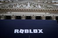 FILE PHOTO: The Roblox logo is displayed on a banner, to celebrate the company's IPO at the NYSE is seen in New York