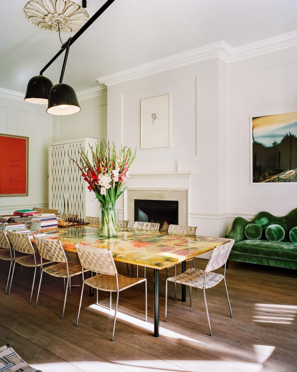 West table and chairs at the London studio of Maja Hoffmann, decorated by India Mahdavi.