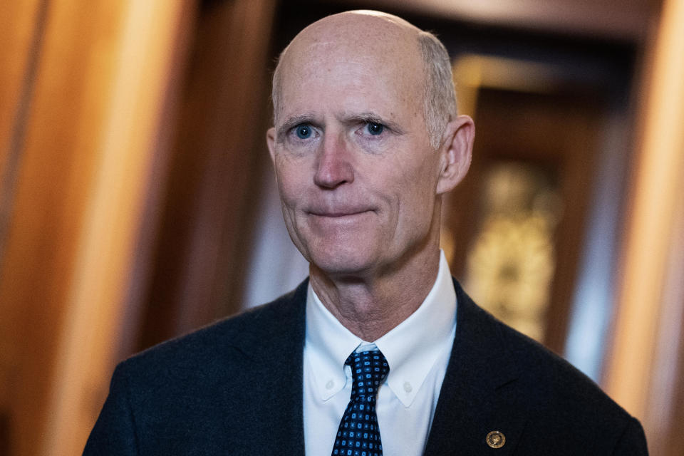 Sen. Rick Scott, a Florida Republican, is seen during Senate votes in the U.S. Capitol on Tuesday, Jan. 23, 2024.  / Credit: (Tom Williams/CQ-Roll Call, Inc via Getty Images)