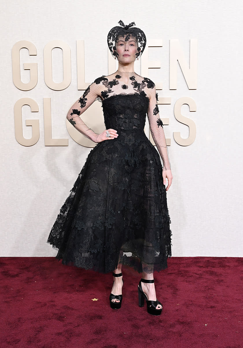 Rosamund Pike at the 81st Golden Globe Awards held at the Beverly Hilton Hotel on January 7, 2024 in Beverly Hills, California.