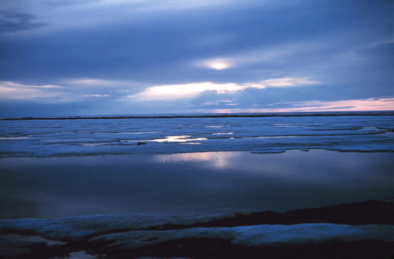 Melting ice on the Beaufort Sea in the Arctic. The summer extent of the ice reached a record low in 2007, and by one measure, it has now surpassed that low.