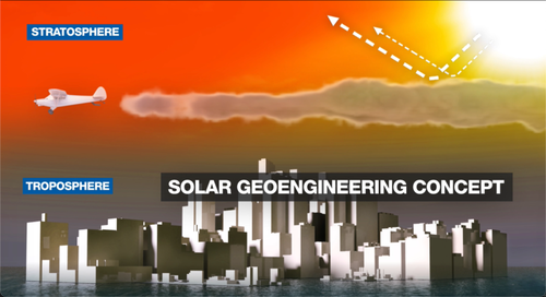 為了讓地球不再暖化，科學家提出的構想是派大批軍機在南北極附近噴灑化學霧劑，遮住陽光照射兩極，讓冰帽不再融化。（圖：作者取自網路）