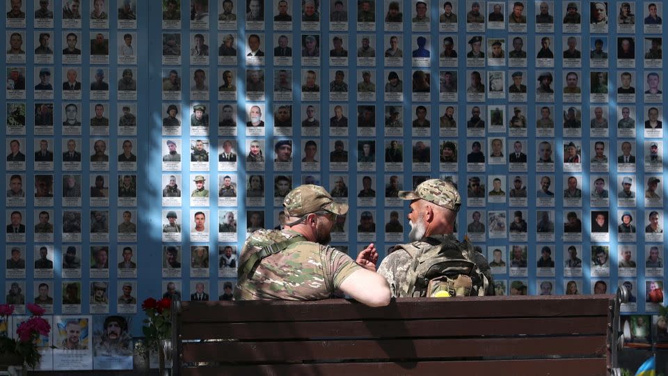 The Wall of Remembrance of the Fallen for Ukraine in central Kyiv, which bears the photographs of soldiers killed in the conflict. - Anatolii Stepanov/AFP/Getty Images