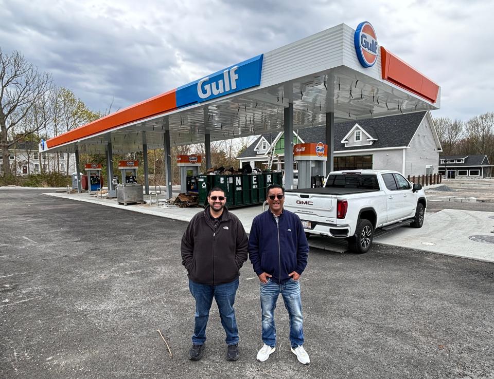 Salman Arab, left, and fellow operations manager Niraj Shrestha are seen here on April 26, 2023, at 93 County St. in Taunton, where they are building a Gulf gas station and a convenience store.