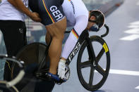 Robert Forstemann of Germany prepares before his heat against Bernard Esterhuizen of South Africa in the Men's Sprint Track Cycling 1/16 Finals on Day 8 of the London 2012 Olympic Games at Velodrome on August 4, 2012 in London, England. (Getty Images)